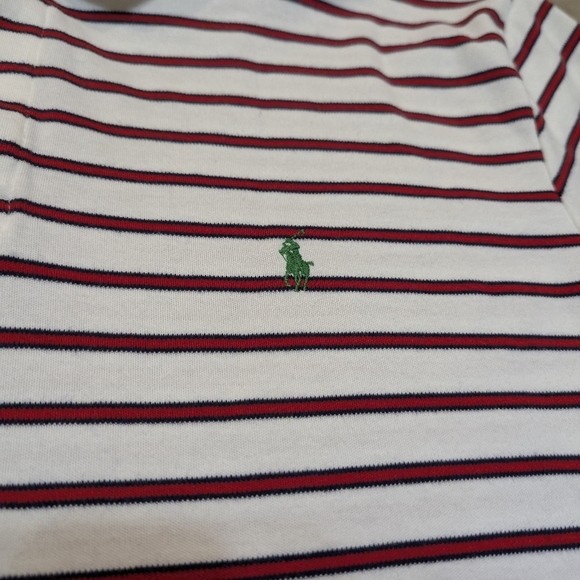 VTG 90s Polo Ralph Lauren Striped Polo Shirt Whtie Red Green Pony Mens L - Picture 2 of 6